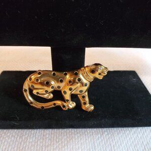 Vintage Brooch Pin Roar Leopard Jaguar Big Cat Metal Gold Tone RARE